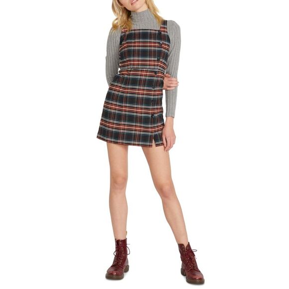 Volcom Junior's Frochickie Plaid Mini Black/orange Dress Size Medium - Picture 1 of 4